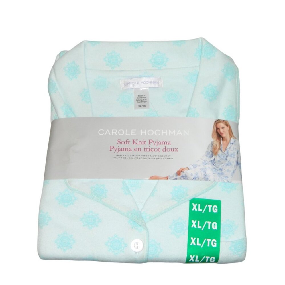Carole Hochman Fleece Pajama Pant & Button Up Shirt Set Turquoise Blue Sz XL
